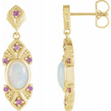 14K Yellow Ethiopian Opal & Pink Sapphire Vintage-Inspired Earrings - 87059606P photo