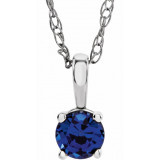 14K White 3 mm Round Blue Sapphire Youth Birthstone 14 Necklace - 2839370069P photo