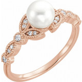 14K Rose Freshwater Pearl & 1/8 CTW Diamond Leaf Ring - 6491602P photo