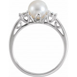 14K White Freshwater Pearl and .04CTW Diamond Ring - 651544110P photo 2