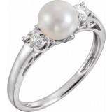 14K White Freshwater Pearl and .04CTW Diamond Ring - 651544110P photo