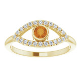 14K Yellow Citrine & White Sapphire Evil Eye Ring - 72064638P photo 3