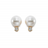 Mastaloni 14k Yellow Gold Cultured Pearl and Diamond Stud Earrings photo