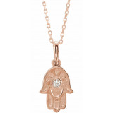 14K Rose .03 CTW Diamond Hamsa 16-18 Necklace - 86623607P photo