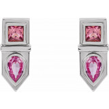 14K White Pink Multi-Gemstone Geometric Bar Drop Earrings - 87039601P photo 2