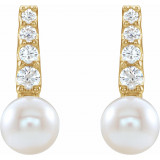 14K Yellow Freshwater Cultured Pearl & 1/6 CTW Diamond Earrings - 86957606P photo 2