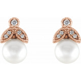 14K Rose Freshwater Pearl & .06 CTW Diamond Earrings - 86485602P photo 2