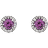 14K White 4 mm Round Amethyst & 1/10 CTW Diamond Earrings - 86458660P photo 2