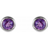 14K White 4 mm Round Genuine Amethyst Birthstone Earrings - 6108660003P photo 2