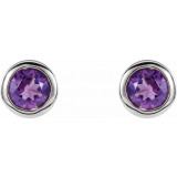 14K White 4 mm Round Genuine Amethyst Birthstone Earrings - 6108660003P photo 2