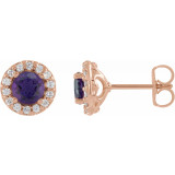 14K Rose 4 mm Round Amethyst & 1/8 Diamond Earrings - 86839642P photo