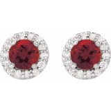 14K White 4 mm Round Mozambique Garnet & 1/8 Diamond Earrings - 86839616P photo 2