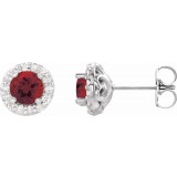 14K White 4 mm Round Mozambique Garnet & 1/8 Diamond Earrings - 86839616P photo