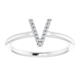 14K White .04 CTW Diamond Initial V Ring - 1238346105P photo 3