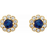 14K Yellow 3.2 mm Round Blue Sapphire & 1/6 CTW Diamond Earrings - 862546005P photo 2
