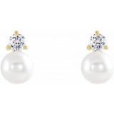 14K Yellow Freshwater Cultured Pearl & 1/5 CTW Diamond Earrings - 86719621P photo 2