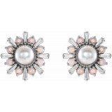 14K White Akoya Pearl, White Opal & 1/6 CTW Diamond Earrings - 87076605P photo 2