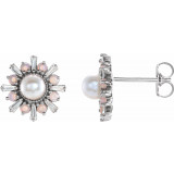 14K White Akoya Pearl, White Opal & 1/6 CTW Diamond Earrings - 87076605P photo