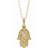 14K Yellow .03 CTW Diamond Hamsa 16-18 Necklace - 86623606P photo