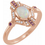 14K Rose Cabochon Ethiopian Opal, Pink Sapphire & .06 CTW Diamond Ring - 72093602P photo