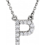 14K White Initial P 1/8 CTW Diamond 16 Necklace - 67311115P photo