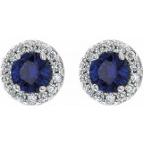 14K White 4 mm Round Blue Sapphire & 1/8 Diamond Earrings - 86839612P photo 2