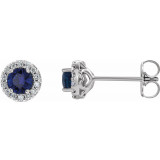 14K White 4 mm Round Blue Sapphire & 1/8 Diamond Earrings - 86839612P photo