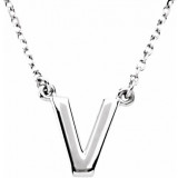 14K White Block Initial V 16 Necklace - 84634169P photo