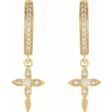 14K Yellow 1/8 Diamond Cross Hoop Earrings - 871876000P photo 2