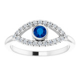 14K White Blue Sapphire & White Sapphire Evil Eye Ring - 72064605P photo 3