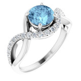 14K White 6.5 mm Round Aquamarine & 1/5 CTW Diamond Ring - 7190960000P photo