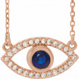 14K Rose Blue Sapphire & White Sapphire Evil Eye 18 Necklace - 86832617P photo