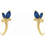 14K Yellow Blue Sapphire Floral-Inspired J-Hoop Earrings - 868156019P photo 2