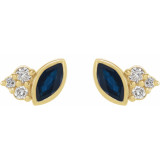 14K Yellow Blue Sapphire & .05 CTW Diamond Earrings - 87095625P photo 2
