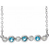 14K White Aquamarine & .08 CTW Diamond Bezel-Set Bar 16-18 Necklace - 86706621P photo