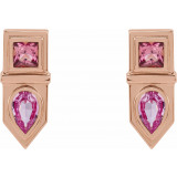14K Rose Pink Multi-Gemstone Geometric Bar Drop Earrings - 87039607P photo 2