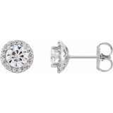 14K White 5 mm Round Forever Oneu2122 Moissanite and 1/8 CTW Diamond Earrings - 65247960002P photo