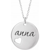 14K White Pierced Heart Engravable Disc 16-18 Necklace - 86619600P photo 2