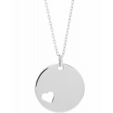 14K White Pierced Heart Engravable Disc 16-18 Necklace - 86619600P photo