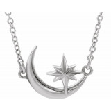 14K White Crescent Moon & Star 16-18 Necklace - 86843600P photo