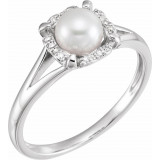 14K White Freshwater Cultured Pearl & .05 CTW Diamond Ring - 65195260006P photo