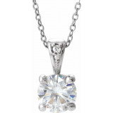 14K White 6.5 mm Round Forever Oneu2122 Moissanite & .01 CTW Diamond 16-18 Necklace - 653496615P photo