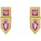 14K Yellow Pink Multi-Gemstone Geometric Bar Drop Earrings - 87039604P photo 2