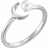 14K White Cultured Freshwater Pearl Crescent Moon Ring - 6494600P photo