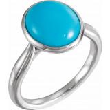 14K White 12x10 mm Oval Cabochon Turquoise Ring - 72024600P photo